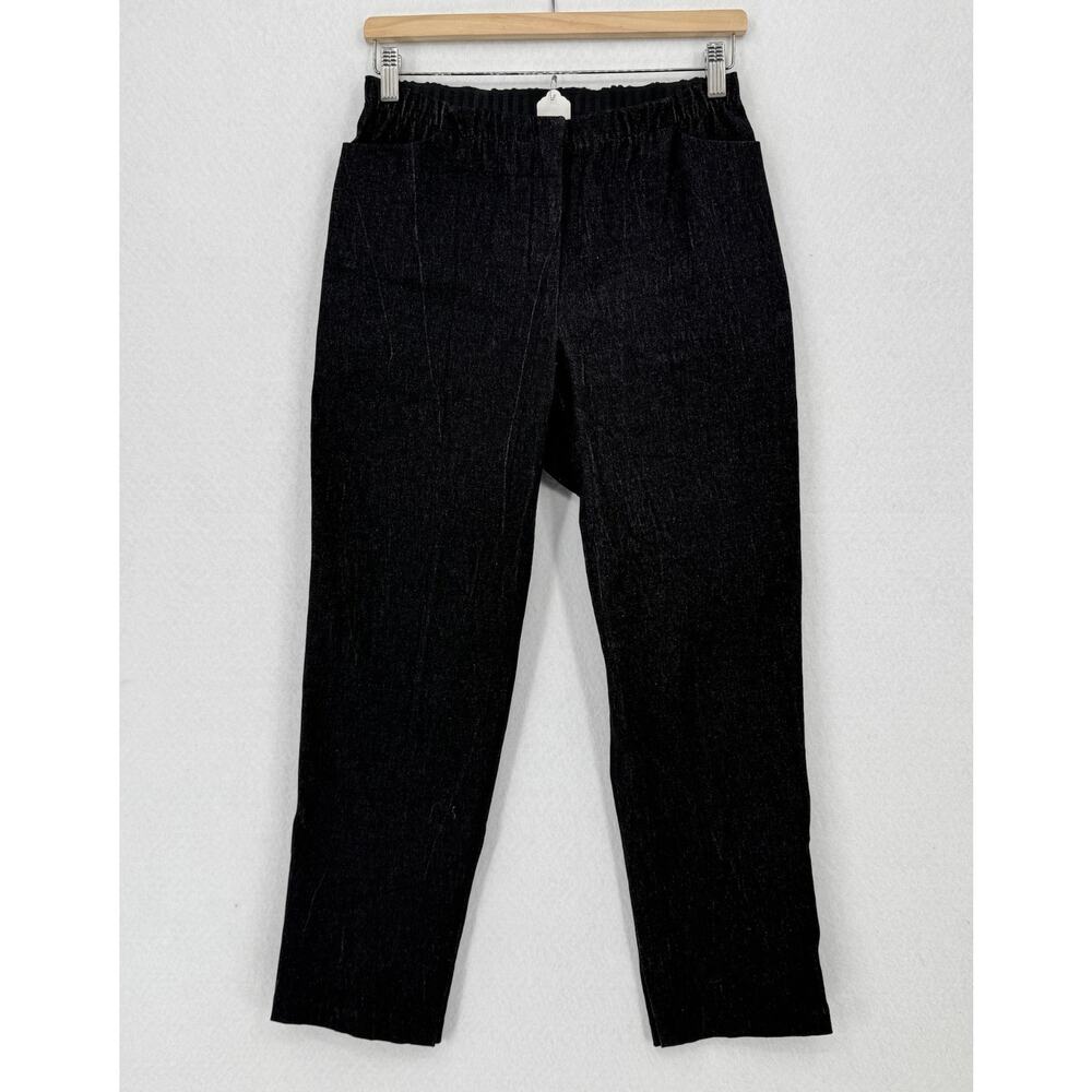 John Patrick Womens Black Denim Elastic Waist Cropped Pants Sz L
